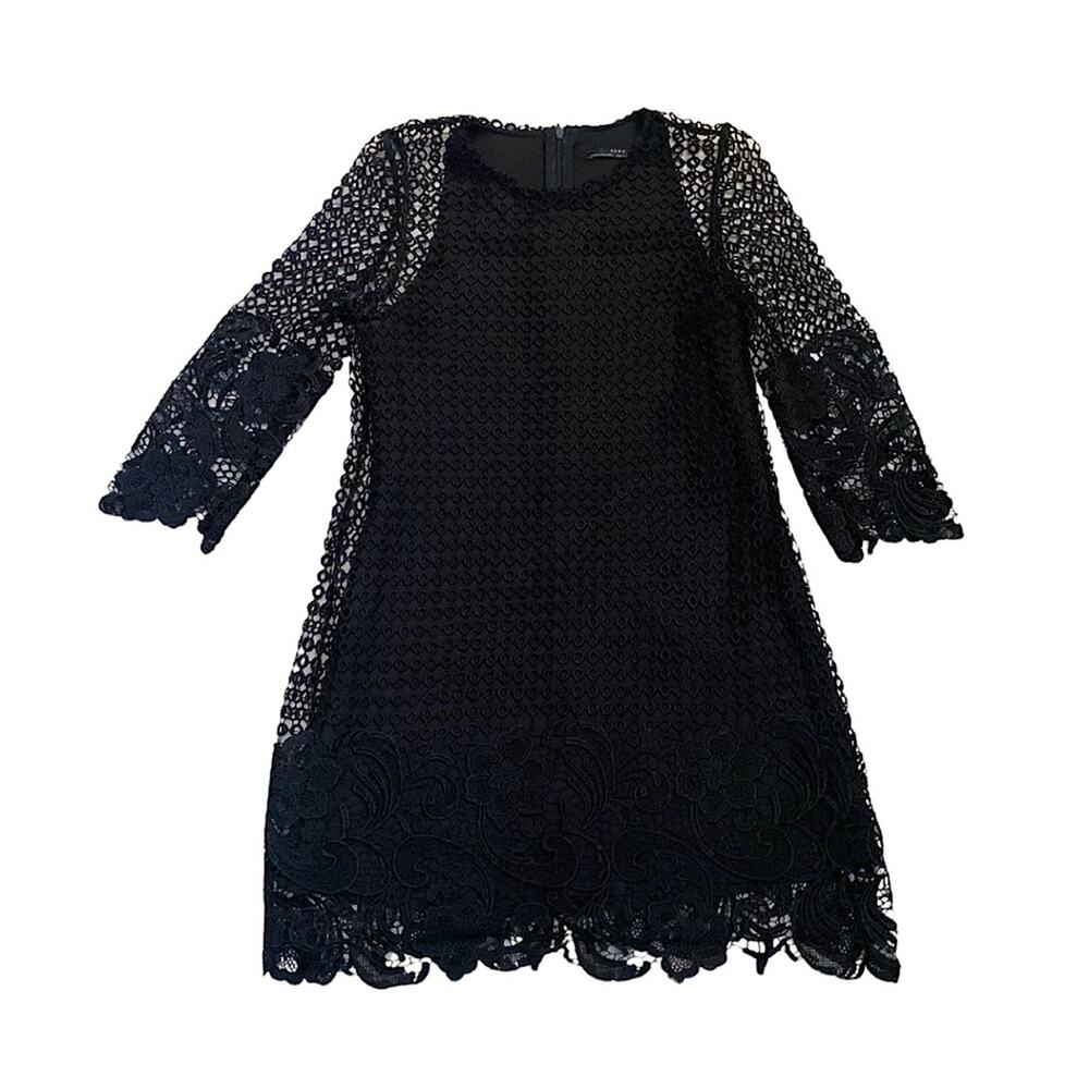 Zara Black Lace Cutout Short Dress Appliqué Sleeves Witchy Whimsical Graduation
